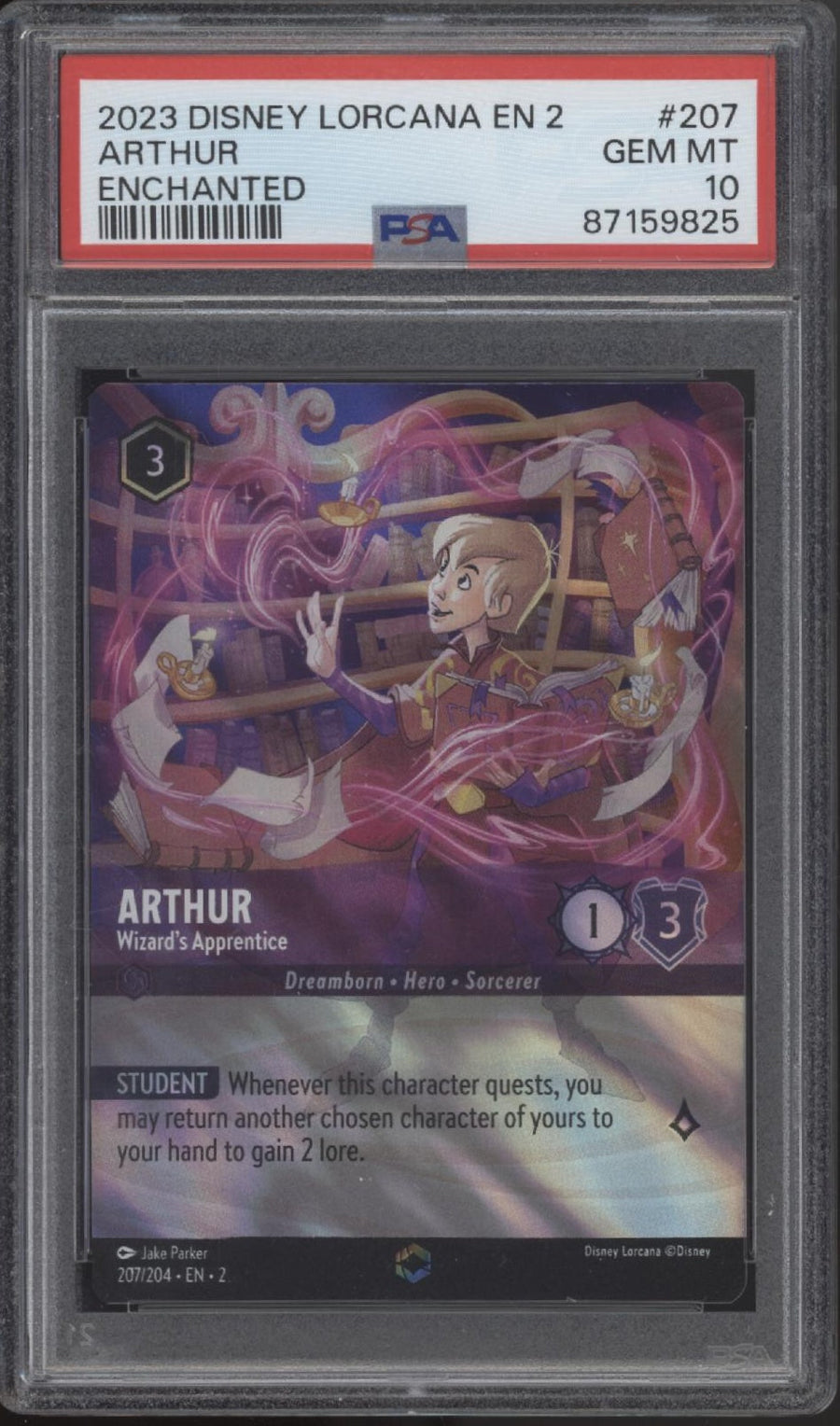 Arthur Wizard's Apprentice Disney Lorcana Rise of Floodborn Enchanted 207 PSA 10